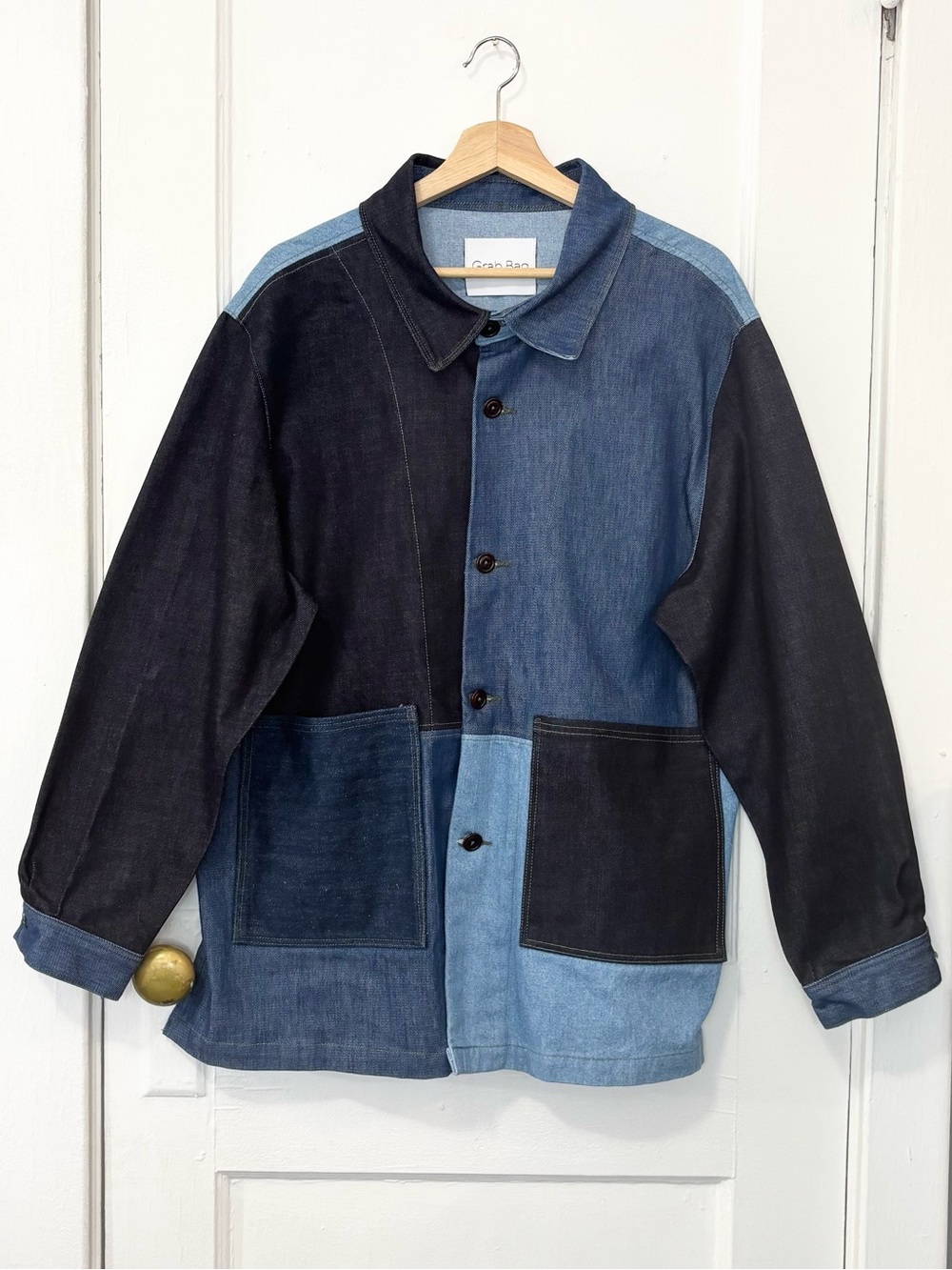 Grab Bag Handmade Multi-Toned Patchwork Denim Chore Jacket, One Size (See Below)
